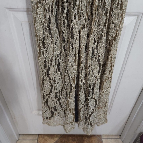 Free People Maxi Dress Blackened Crushed Gold Lace Embroidered Beaded RARE! - Picture 7 of 16